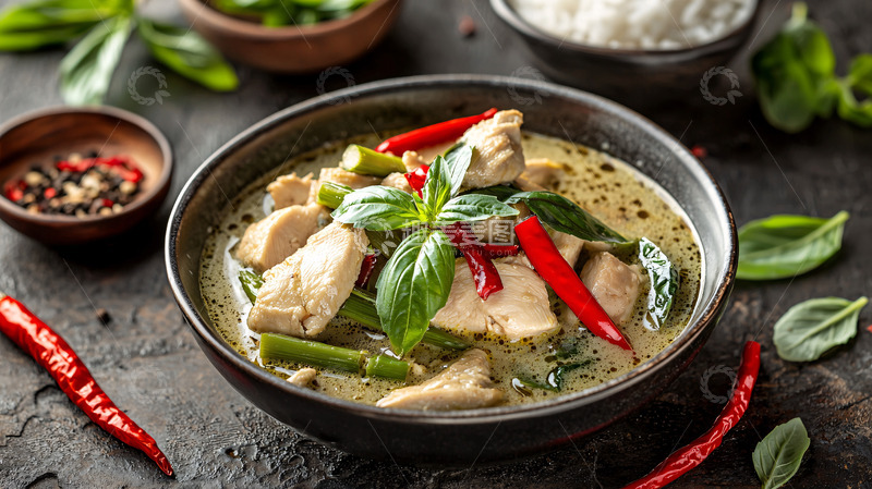 高清大图下载【趣麦麦图】绿咖喱鸡肉饭