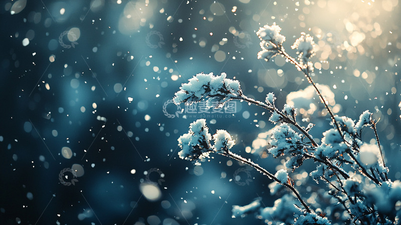 高清大图下载【趣麦麦图】冬日雪景植物特写