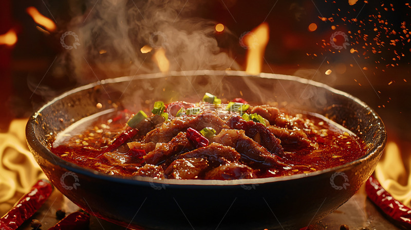 高清大图下载【趣麦麦图】火焰燃烧的红油肉片