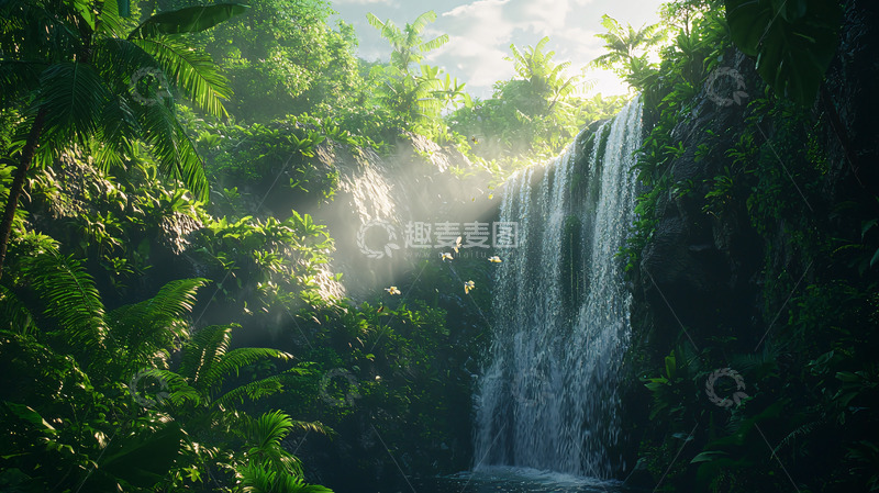 高清大图下载【趣麦麦图】热带雨林瀑布景观