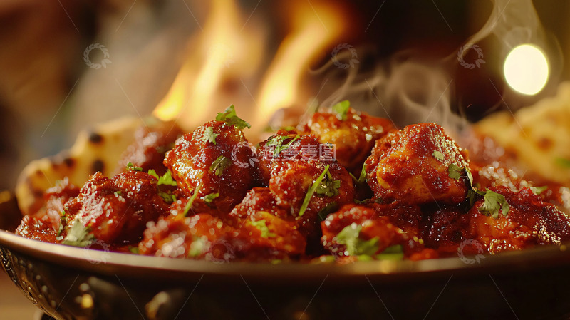 高清大图下载【趣麦麦图】火焰炙烤的咖喱鸡肉