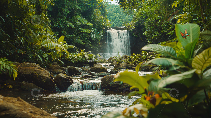 高清大图下载【趣麦麦图】热带雨林瀑布景观