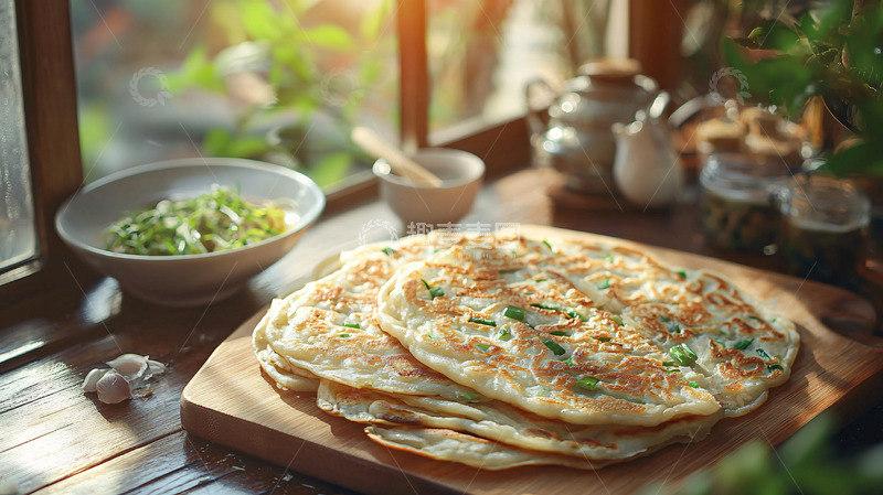 高清大图下载【趣麦麦图】窗边阳光下的葱油饼