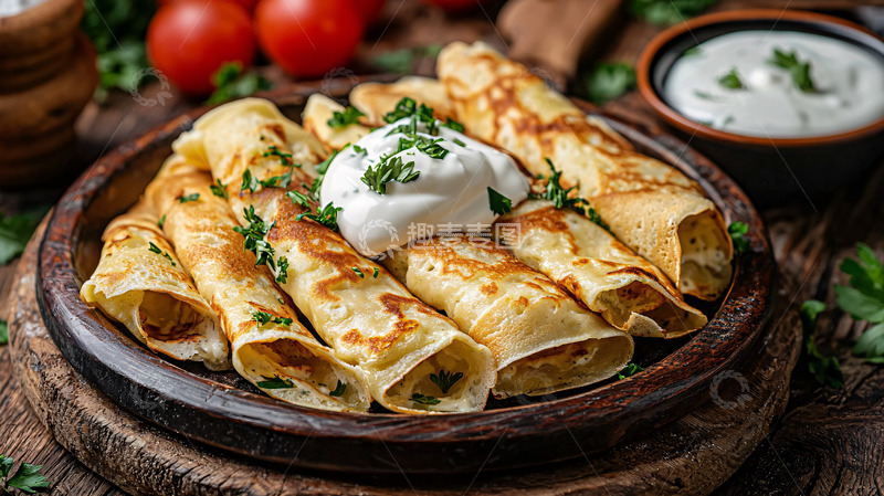 高清大图下载【趣麦麦图】美味煎饼卷配酸奶油