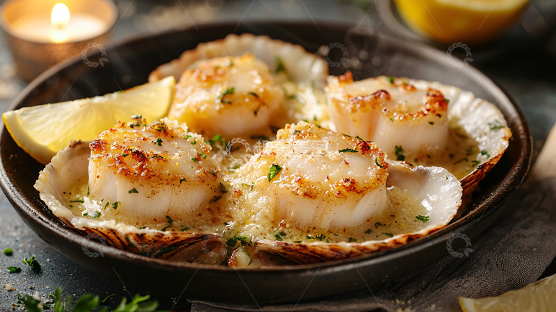 高清大图下载【趣麦麦图】香烤扇贝佐柠檬