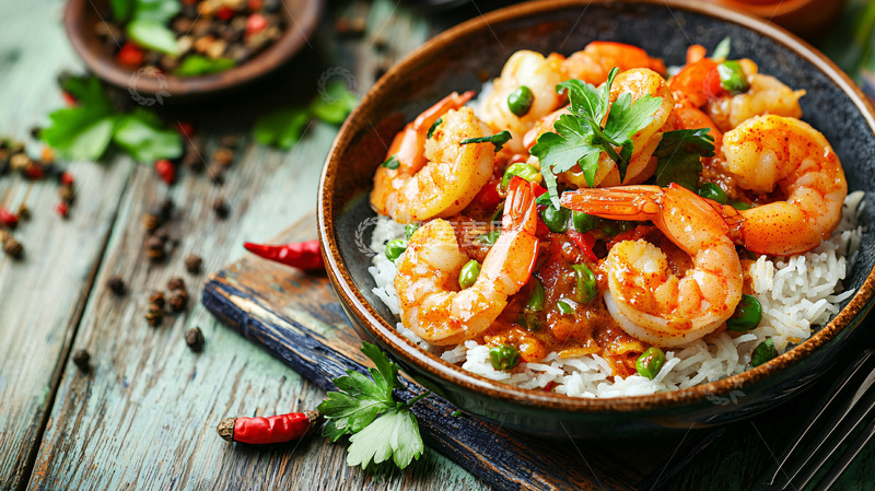 高清大图下载【趣麦麦图】香辣虾仁饭