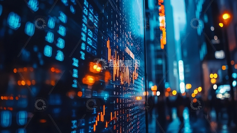 高清大图下载【趣麦麦图】夜晚都市金融数据屏幕