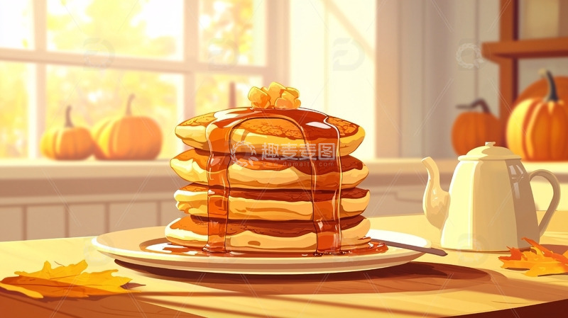 高清大图下载【趣麦麦图】秋日暖阳下的南瓜煎饼早餐