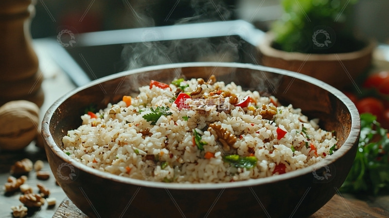 高清大图下载【趣麦麦图】热气腾腾的核桃米饭