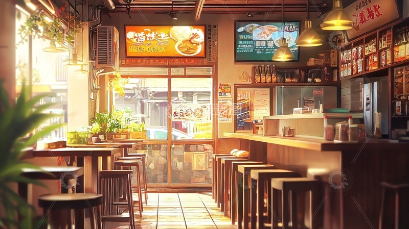 高清大图下载【趣麦麦图】温暖阳光下的街边小店