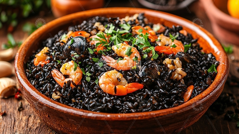 高清大图下载【趣麦麦图】黑米虾仁饭