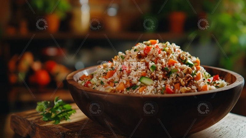 高清大图下载【趣麦麦图】木碗里色泽鲜艳的蔬菜沙拉