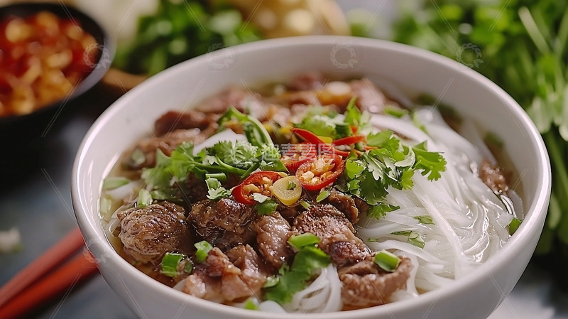 高清大图下载【趣麦麦图】一碗热气腾腾的牛肉粉