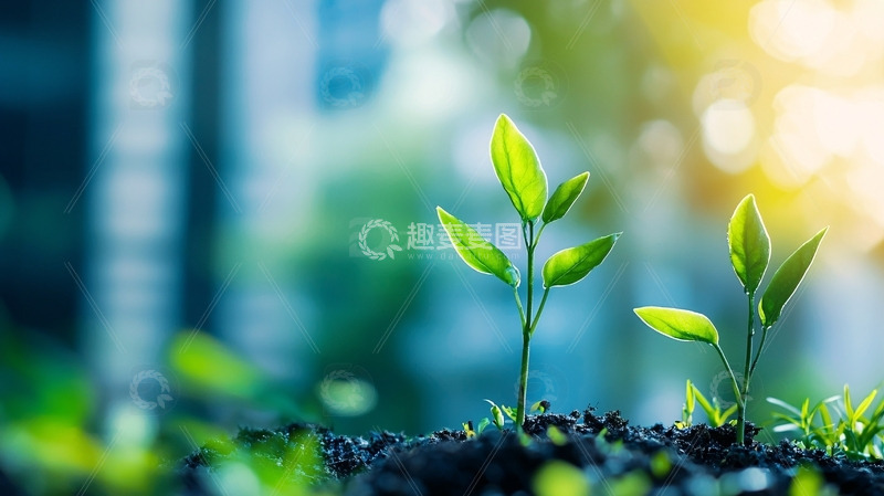 高清大图下载【趣麦麦图】嫩绿植物幼苗破土而出