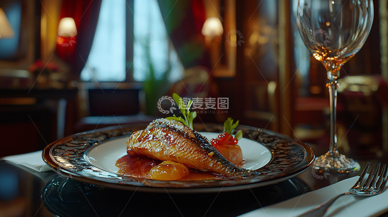 高清大图下载【趣麦麦图】烤鱼配水果酱