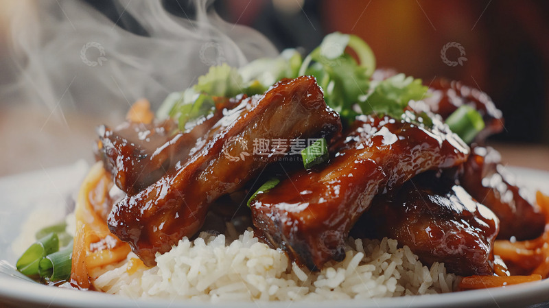高清大图下载【趣麦麦图】香喷喷的酱汁排骨饭