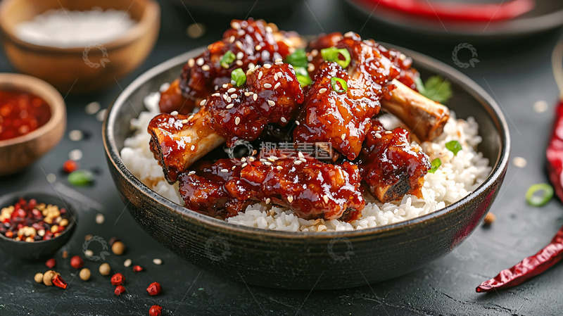 高清大图下载【趣麦麦图】酱汁排骨饭