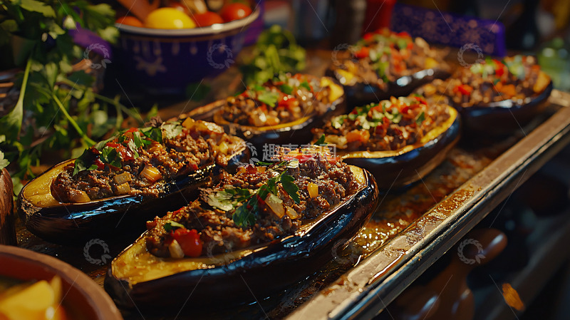 高清大图下载【趣麦麦图】烤箱里的茄子料理