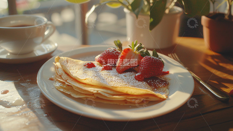 高清大图下载【趣麦麦图】阳光洒在草莓薄饼上