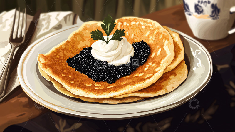 高清大图下载【趣麦麦图】美味黑鱼子酱煎饼