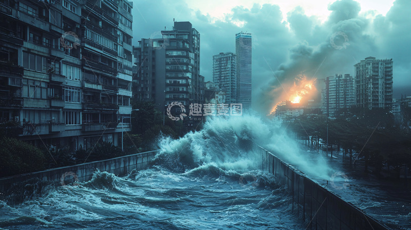 高清大图下载【趣麦麦图】暴雨洪水城市景观