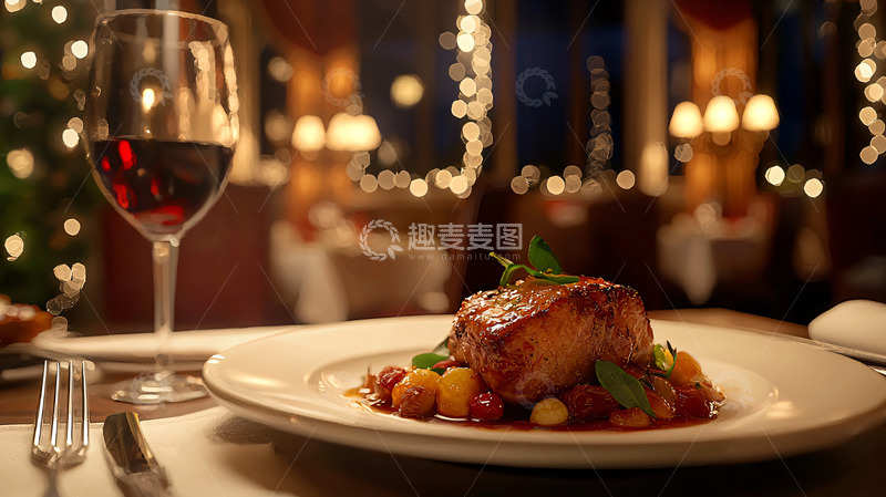 高清大图下载【趣麦麦图】浪漫西餐厅牛排晚餐