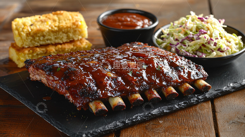 高清大图下载【趣麦麦图】烤排骨配玉米饼和凉拌卷心菜