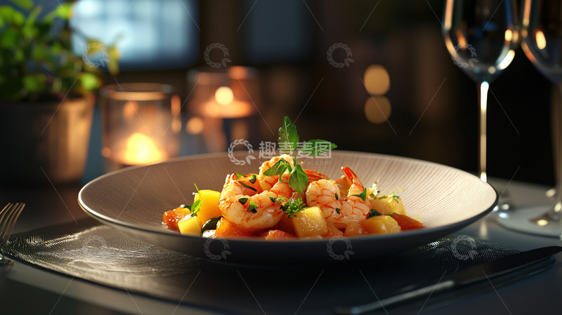 高清大图下载【趣麦麦图】浪漫晚餐虾料理