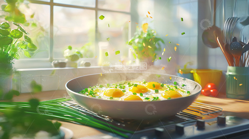 高清大图下载【趣麦麦图】阳光厨房煎蛋