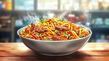 热气腾腾的牛肉炒面