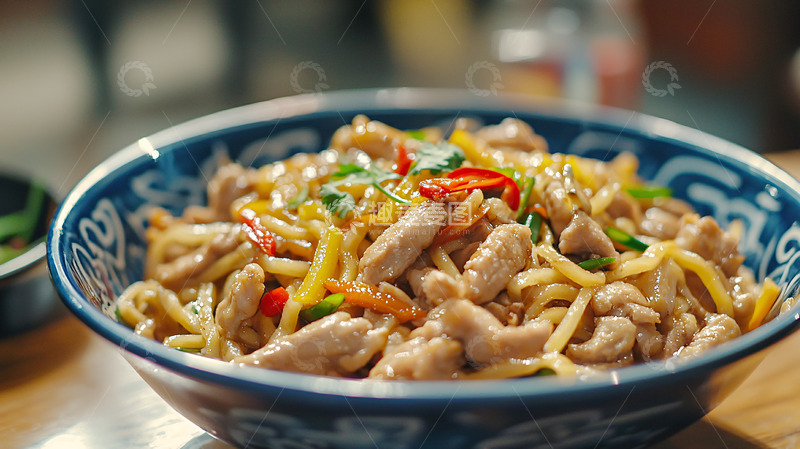高清大图下载【趣麦麦图】色香味俱全的肉丝炒乌冬面