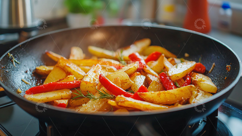 高清大图下载【趣麦麦图】煎锅土豆红椒