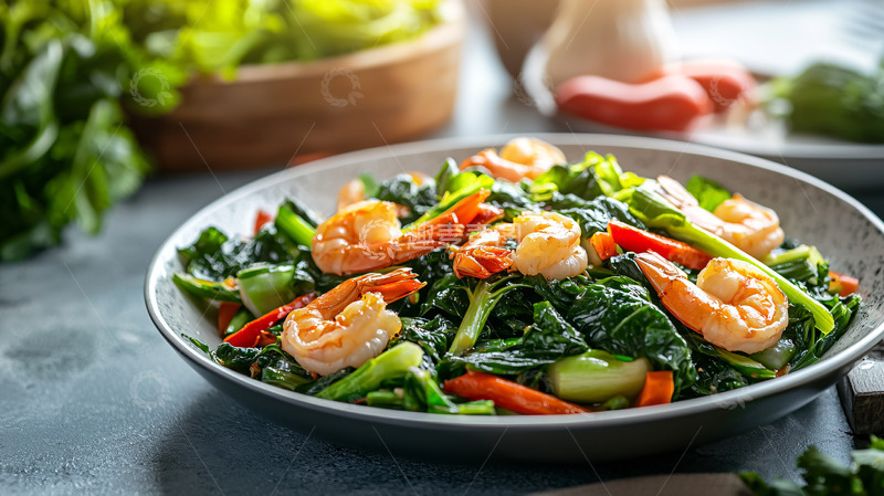 高清大图下载【趣麦麦图】虾仁炒芥兰