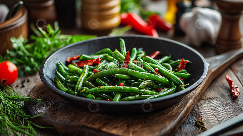 高清大图下载【趣麦麦图】青豆炒辣椒