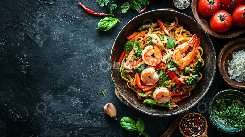 高清大图下载【趣麦麦图】虾仁炒面