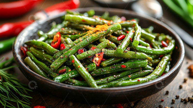 高清大图下载【趣麦麦图】青椒炒豆角