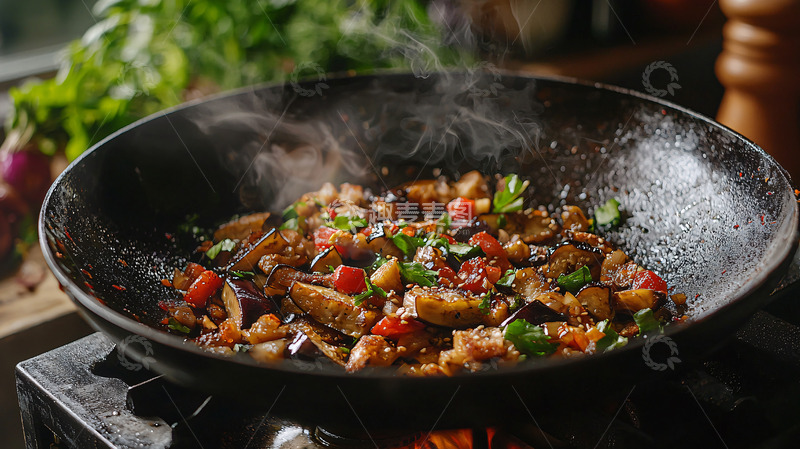高清大图下载【趣麦麦图】香气四溢的热气腾腾炒菜