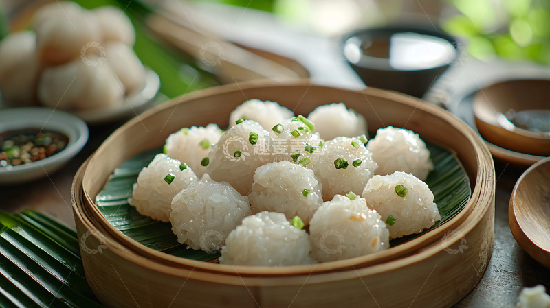 高清大图下载【趣麦麦图】蒸笼里白胖的糯米小丸子