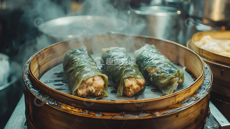 高清大图下载【趣麦麦图】蒸笼里的菜卷