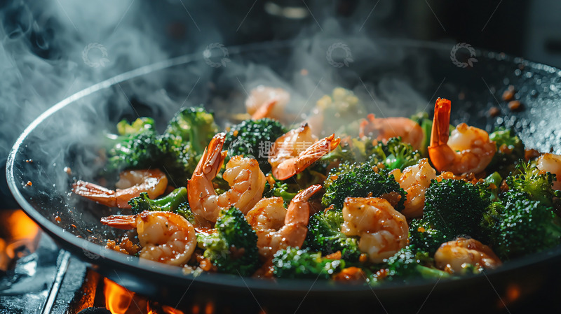 高清大图下载【趣麦麦图】虾仁西兰花炒饭