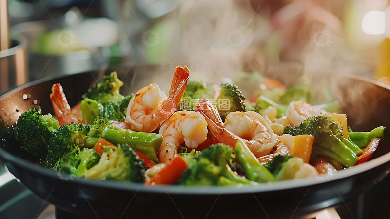 高清大图下载【趣麦麦图】虾仁西兰花炒菜