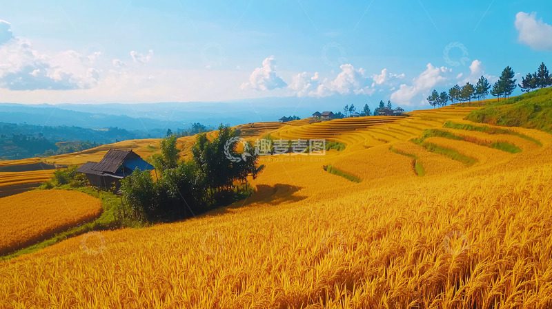 高清大图下载【趣麦麦图】金黄梯田
