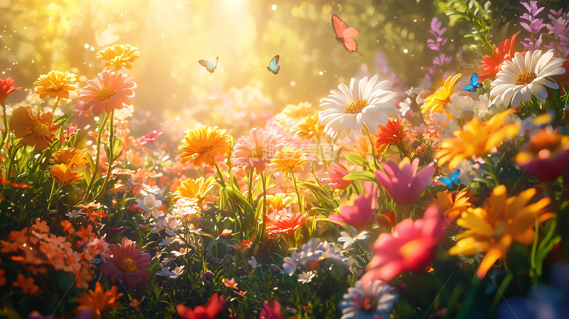 高清大图下载【趣麦麦图】阳光花海蝴蝶