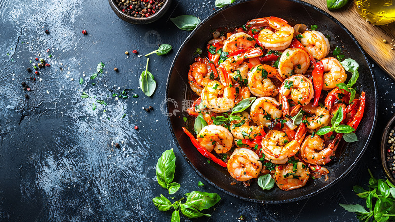 高清大图下载【趣麦麦图】香煎大虾配罗勒