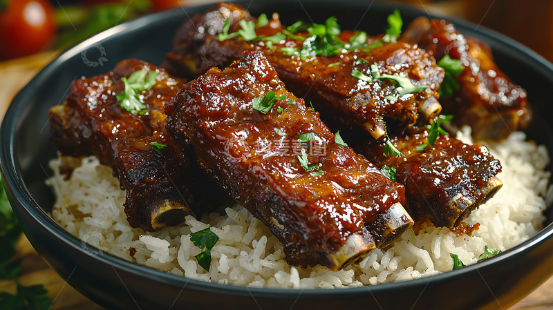 高清大图下载【趣麦麦图】红烧排骨配米饭