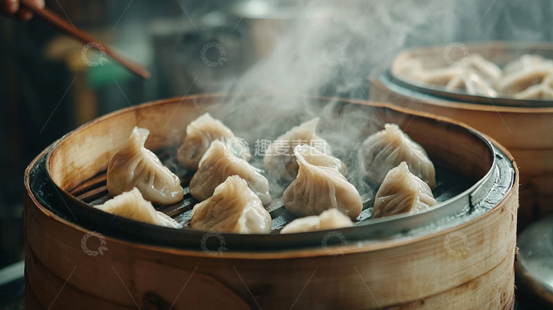 高清大图下载【趣麦麦图】热气腾腾的蒸笼饺子