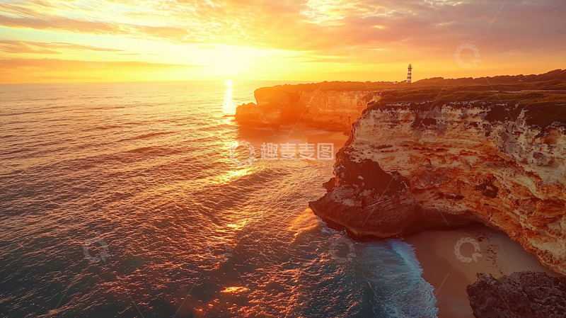 高清大图下载【趣麦麦图】日落海景悬崖峭壁