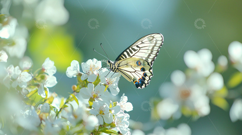 高清大图下载【趣麦麦图】蝴蝶停在小白花上