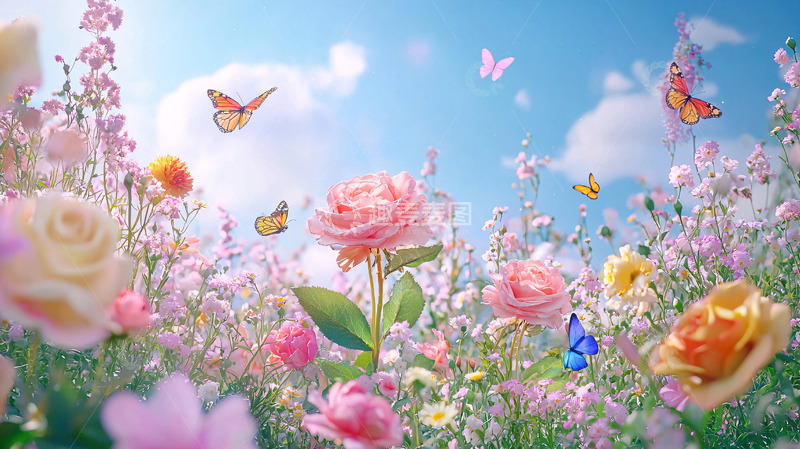 高清大图下载【趣麦麦图】春天花海蝴蝶