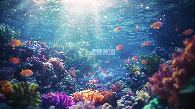 高清大图下载【趣麦麦图】阳光透过海水照射珊瑚礁